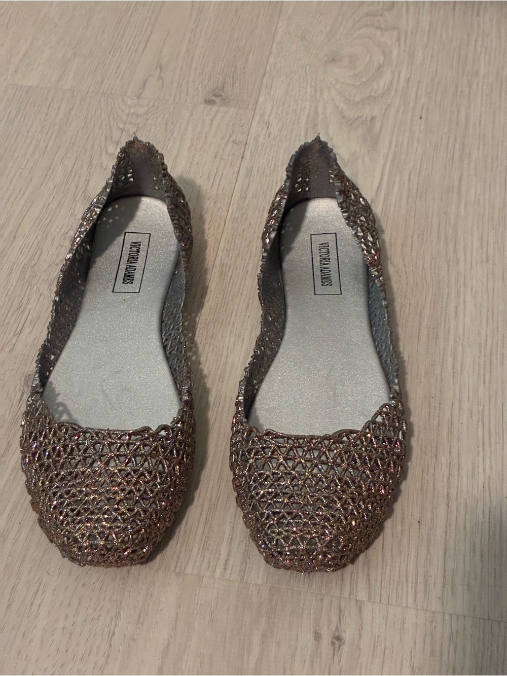 Metallic Woven Pointed Flats in Silver/Gray